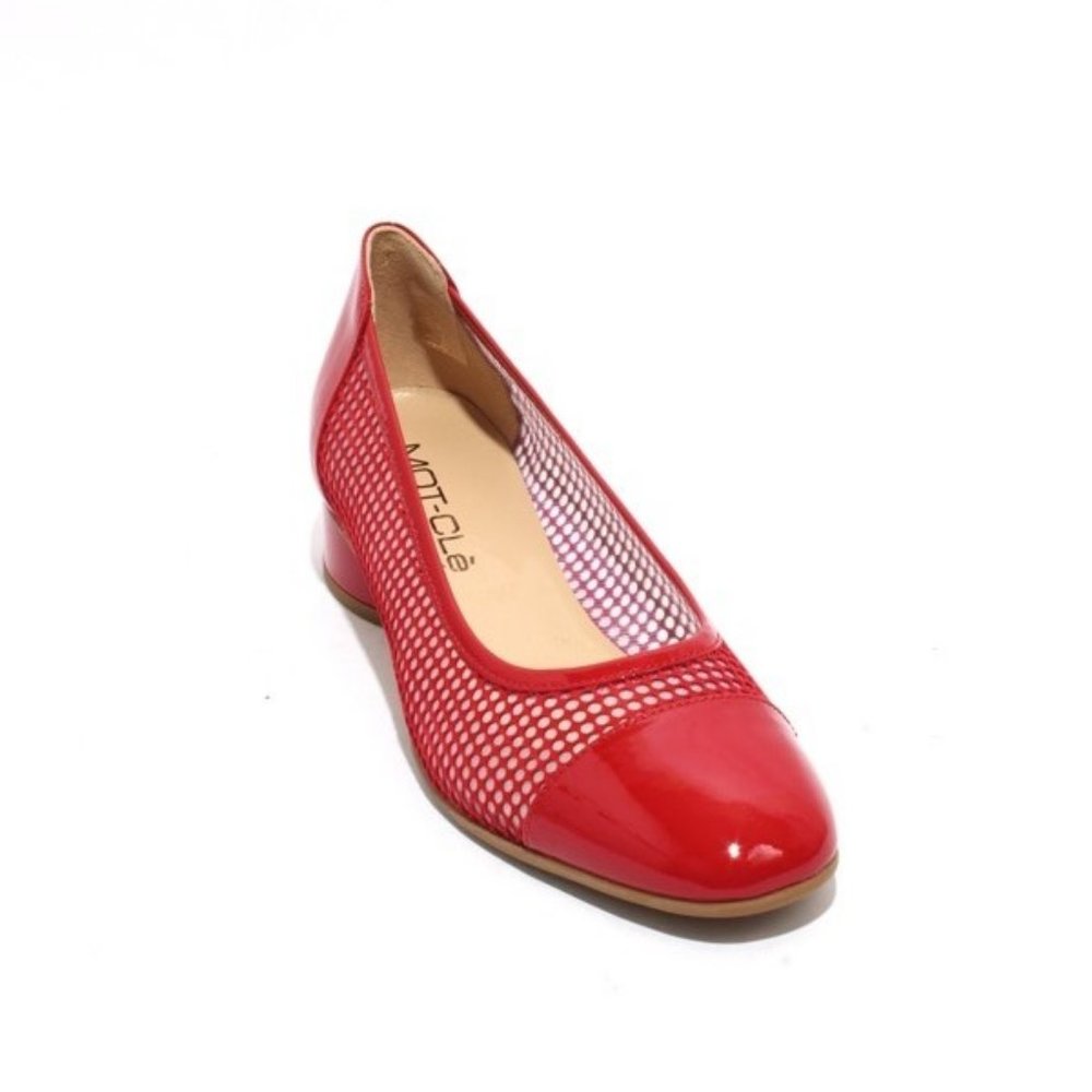 ITALIAN Red Suede Patent Leather Mesh Heels Pumps